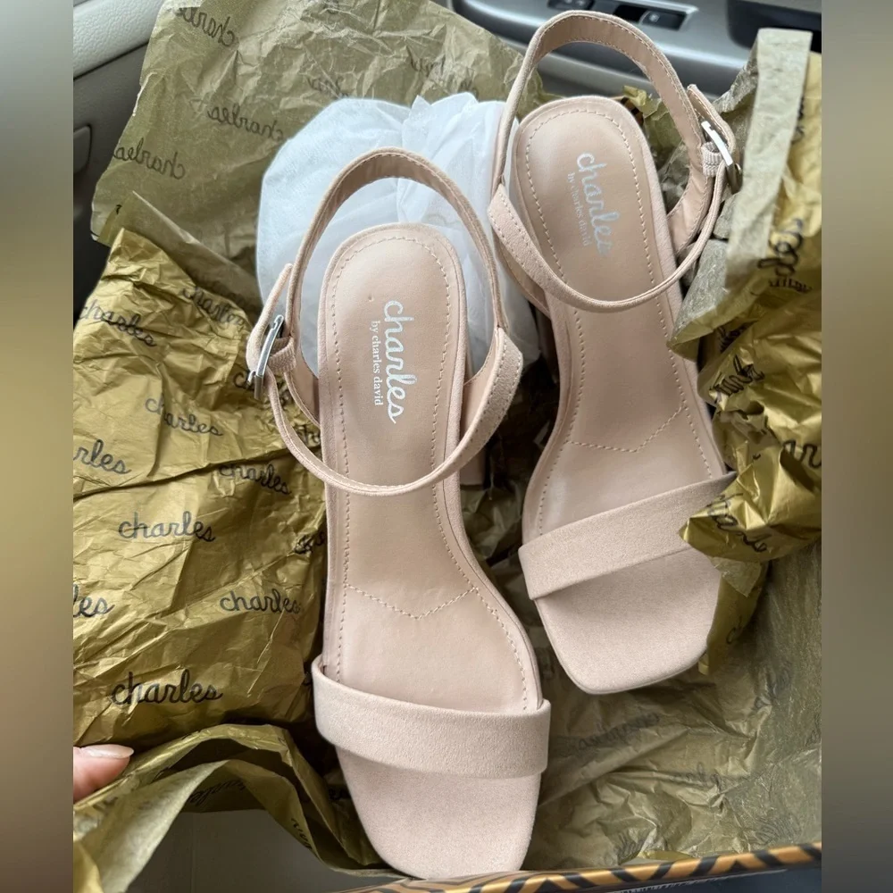 NWT Charles David (Nordstrom and QVC) Nude IZZY Block Heel Strappy Sandal, 6M